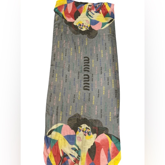 MiuMiu Vintage Silk Harlequin Grey Wrap/Scarf - Picture 3 of 14